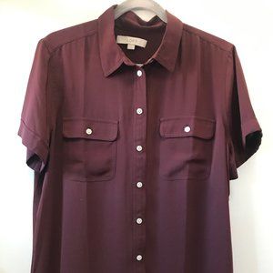 LOFT burgundy short sleeved blouse size L